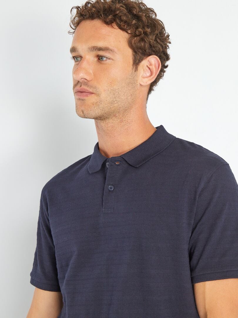 Polo de punto liso con relieve AZUL - Kiabi