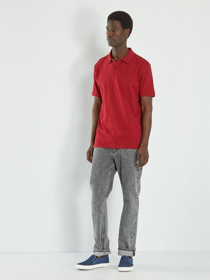 Polo de punto liso con relieve rojo burdeos - Kiabi