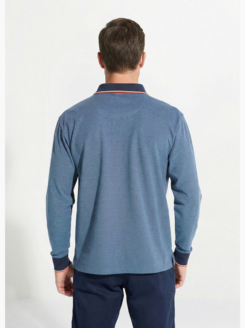 Polo de punto piqué de algodón de manga larga - Afibel Azul - Kiabi