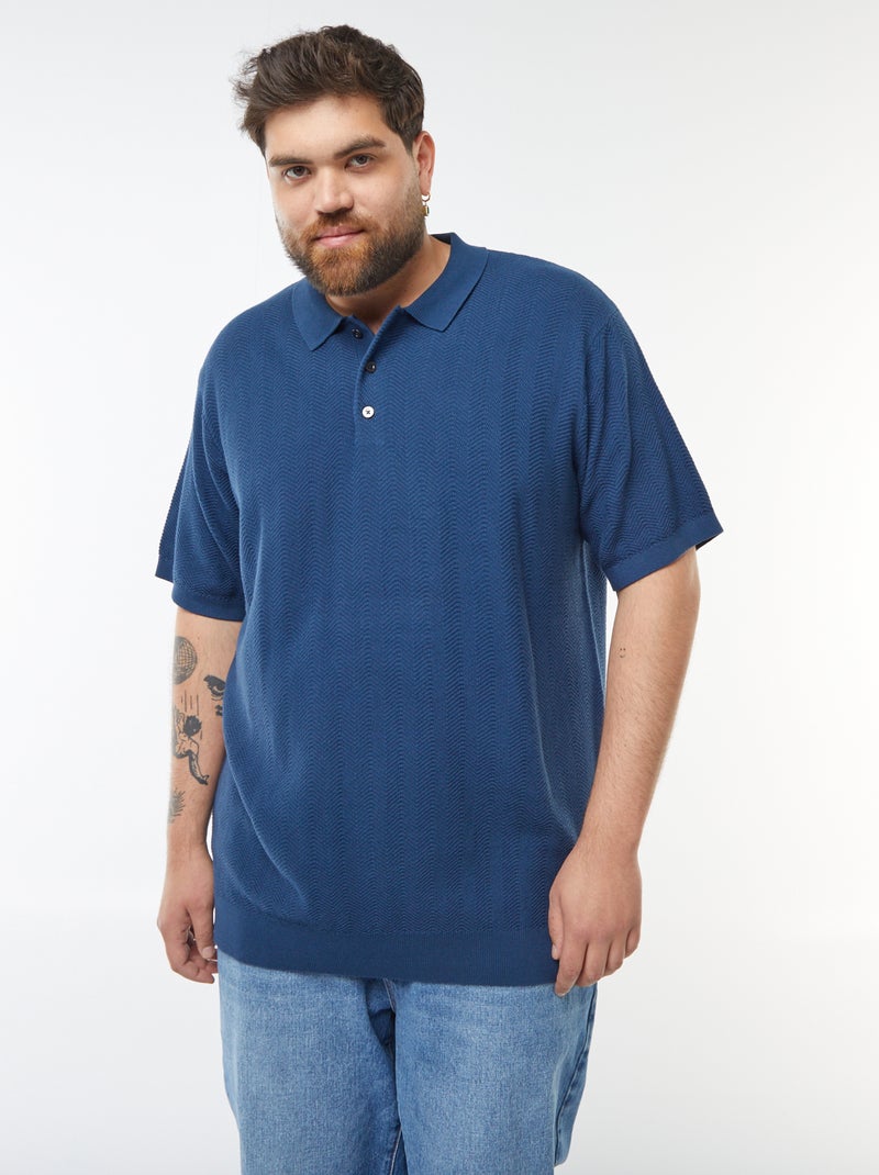 Polo de punto tricotado de manga corta Azul - Kiabi