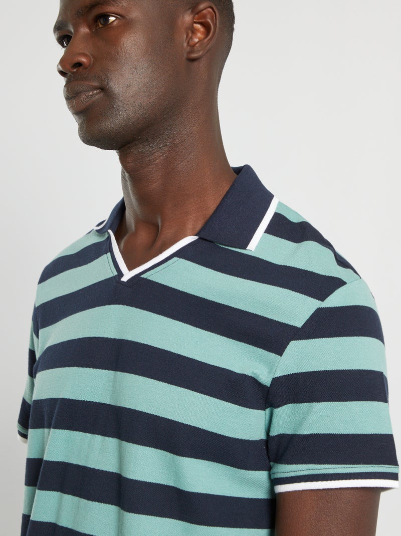 Polo de rayas de piqué de algodón AZUL - Kiabi