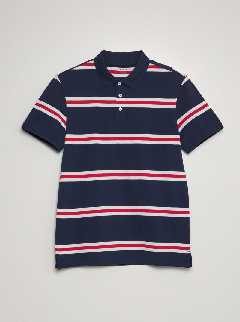 Polo de rayas de piqué de algodón NEGRO - Kiabi