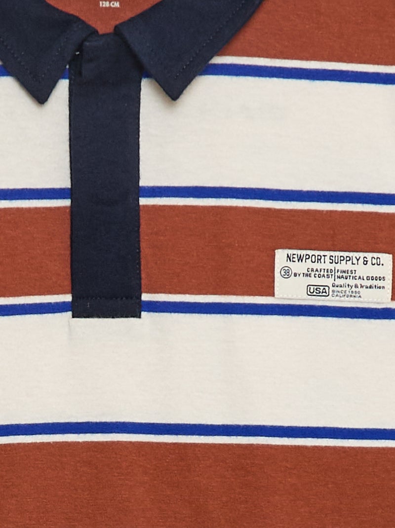 Polo de rayas de punto jersey de manga larga Beige - Kiabi