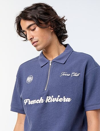 Polo de tejido de fantasía de manga corta