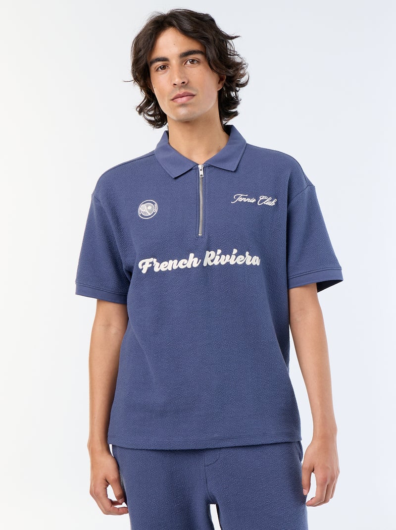 Polo de tejido de fantasía de manga corta Azul - Kiabi