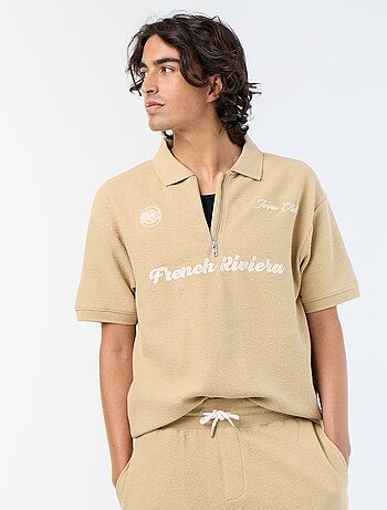 Polo de tejido de fantasía de manga corta