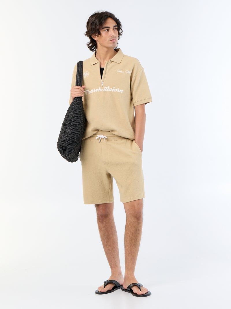Polo de tejido de fantasía de manga corta Beige - Kiabi