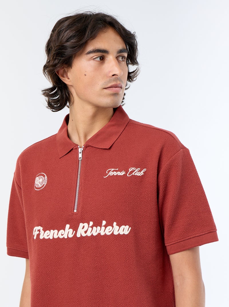 Polo de tejido de fantasía de manga corta Rojo - Kiabi