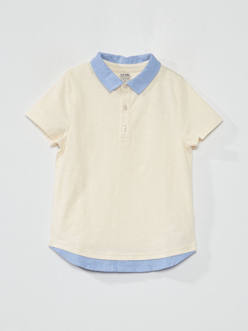 Polo en dos materiales efecto 2 en 1 BLANCO - Kiabi