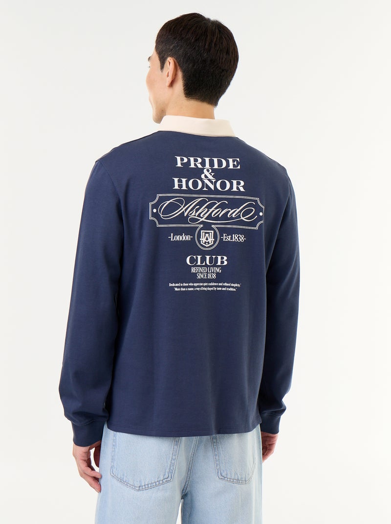 Polo estilo rugby con inscripciones bordadas Azul - Kiabi
