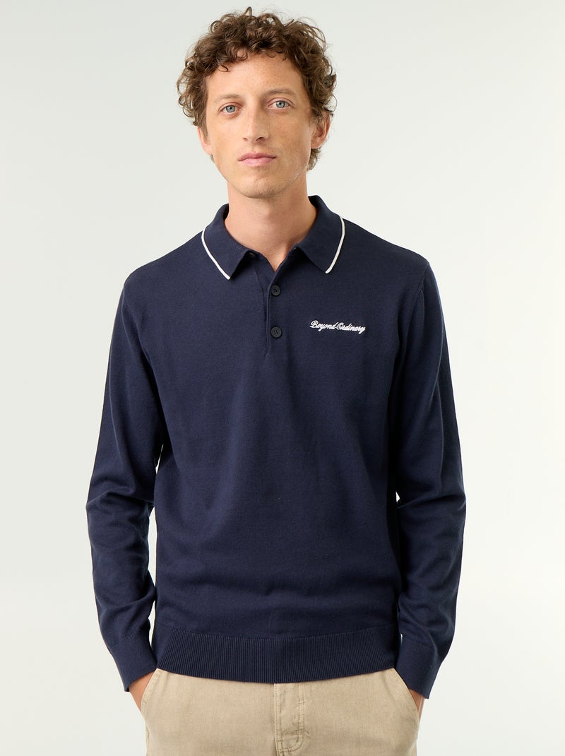 Polo estilo rugby de manga larga Azul - Kiabi