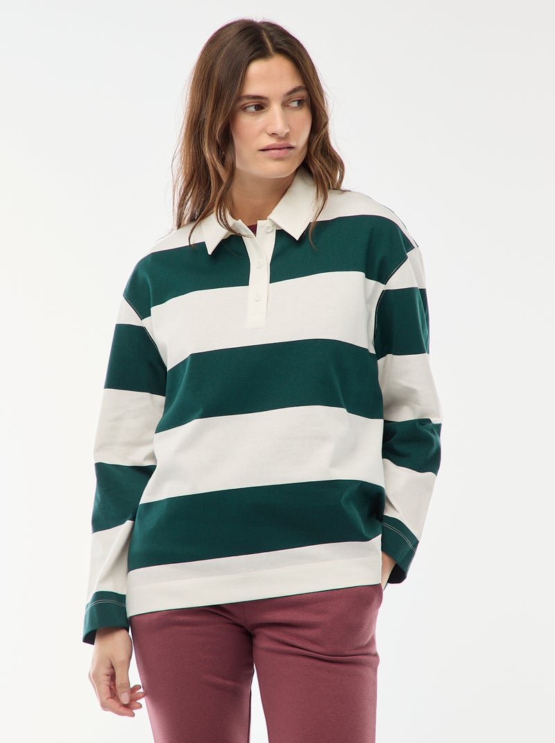 Polo estilo rugby de manga larga Beige - Kiabi