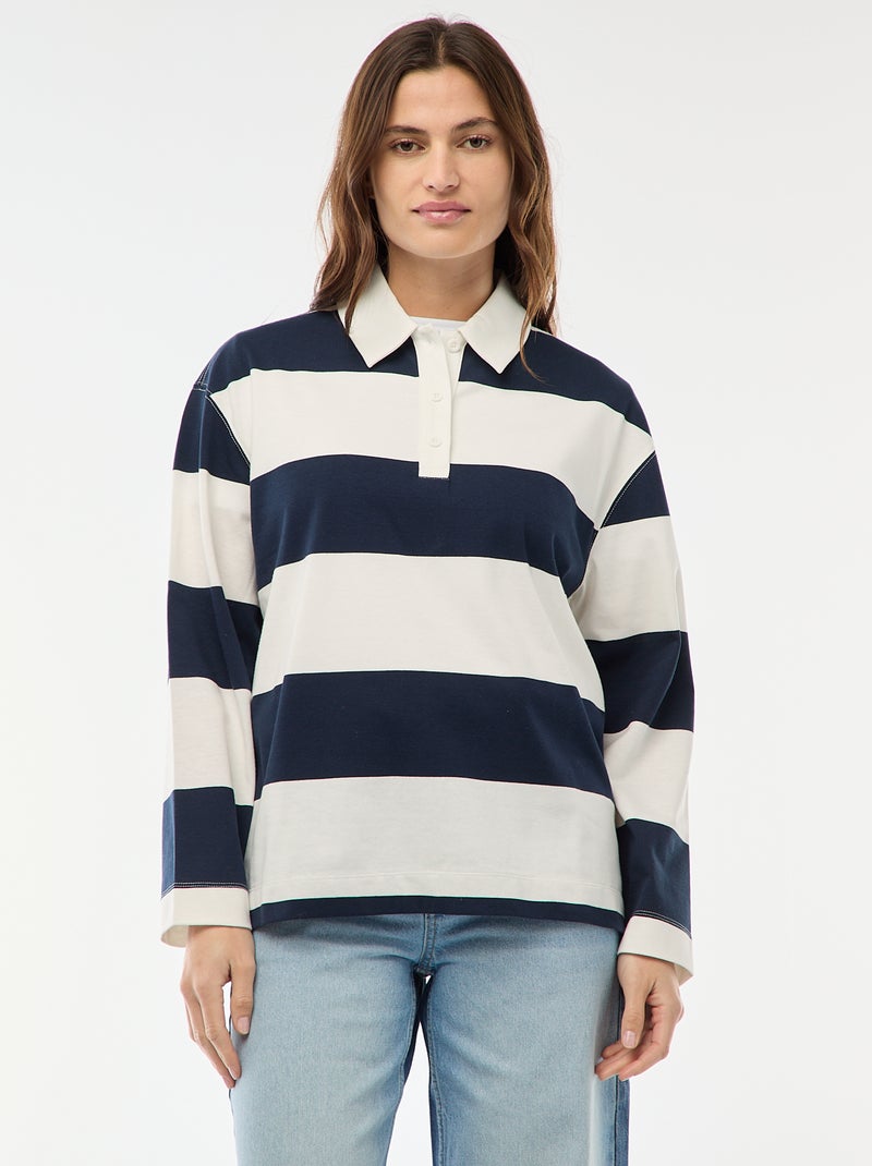 Polo estilo rugby de manga larga Beige - Kiabi