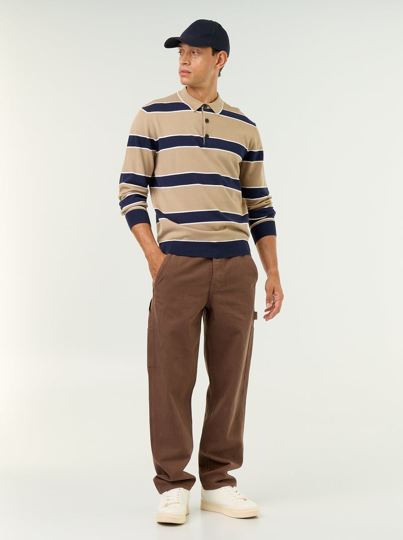Polo estilo rugby de manga larga Beige - Kiabi