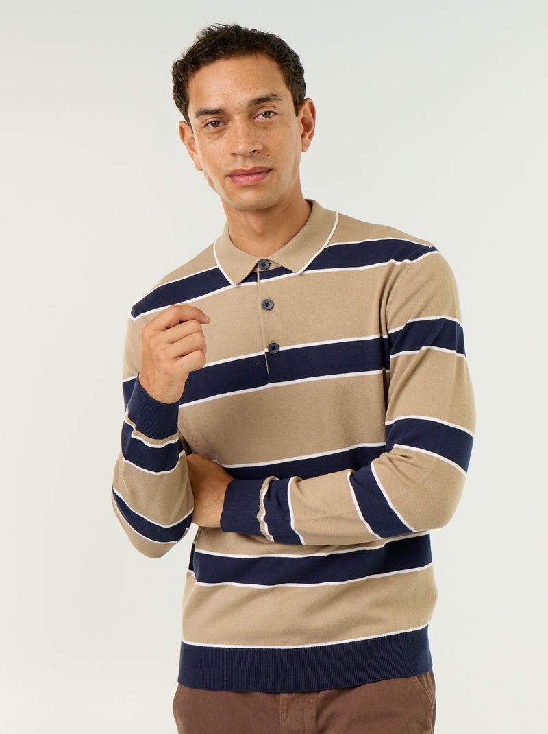 Polo estilo rugby de manga larga Beige - Kiabi