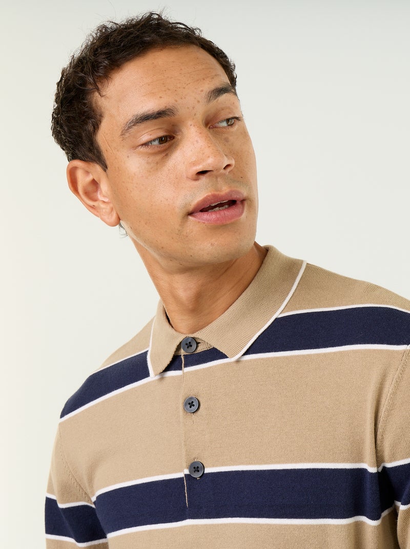 Polo estilo rugby de manga larga Beige - Kiabi