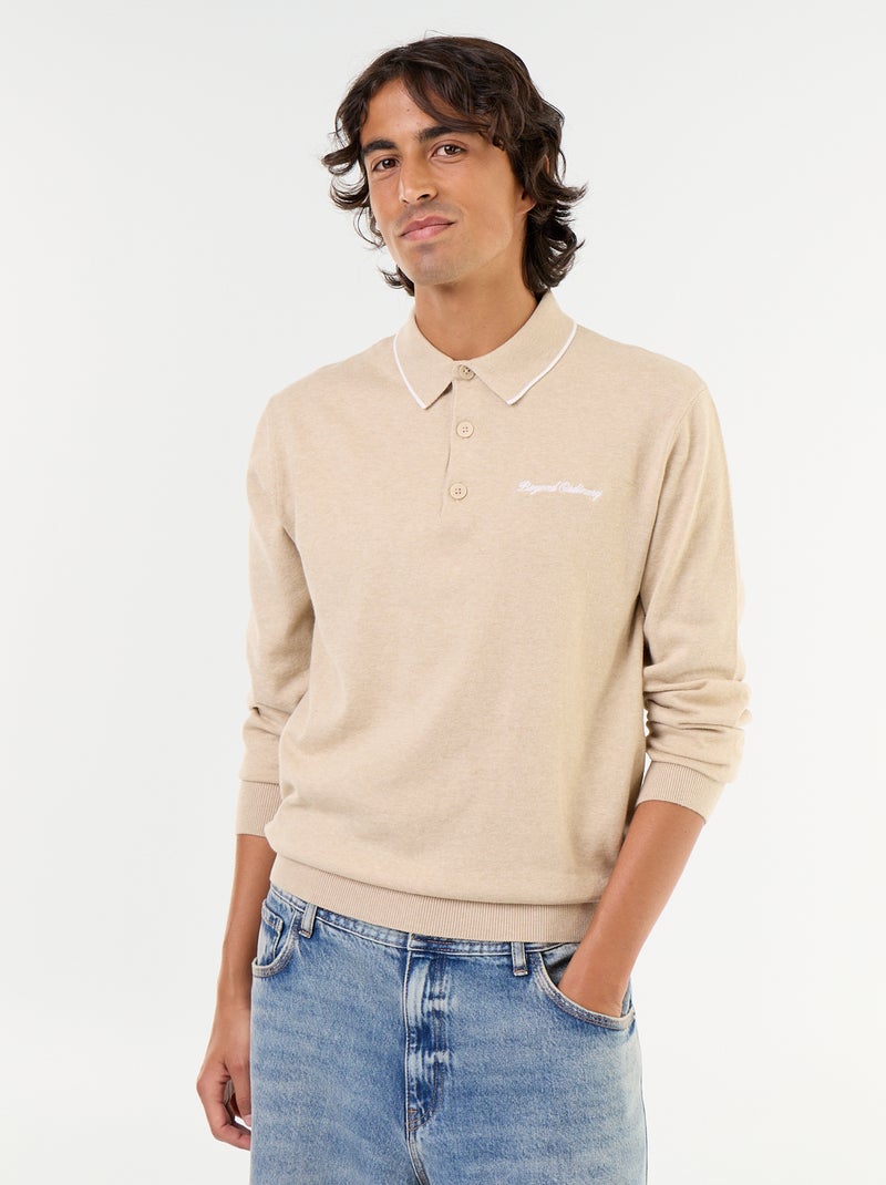 Polo estilo rugby de manga larga Beige - Kiabi