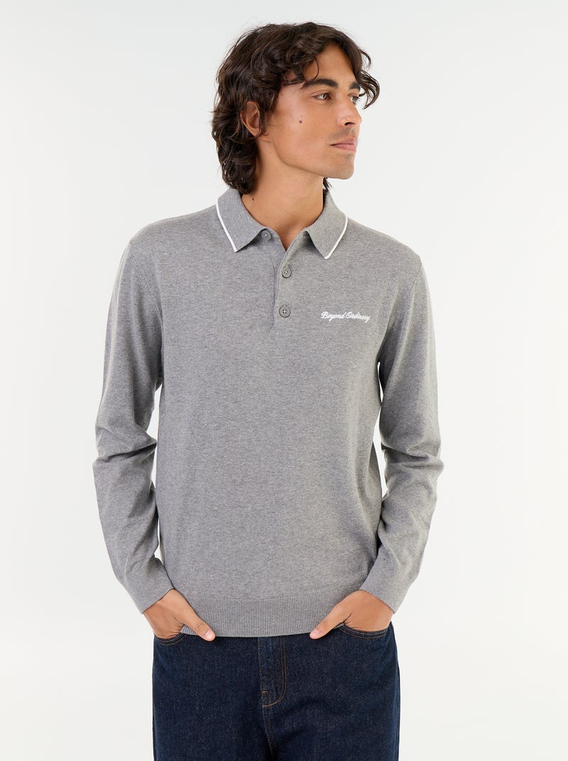 Polo estilo rugby de manga larga Gris - Kiabi