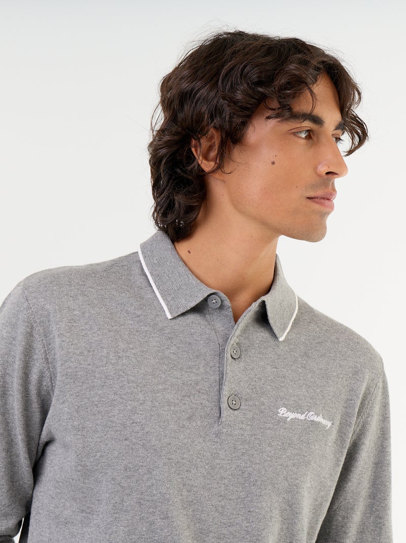 Polo estilo rugby de manga larga Gris - Kiabi