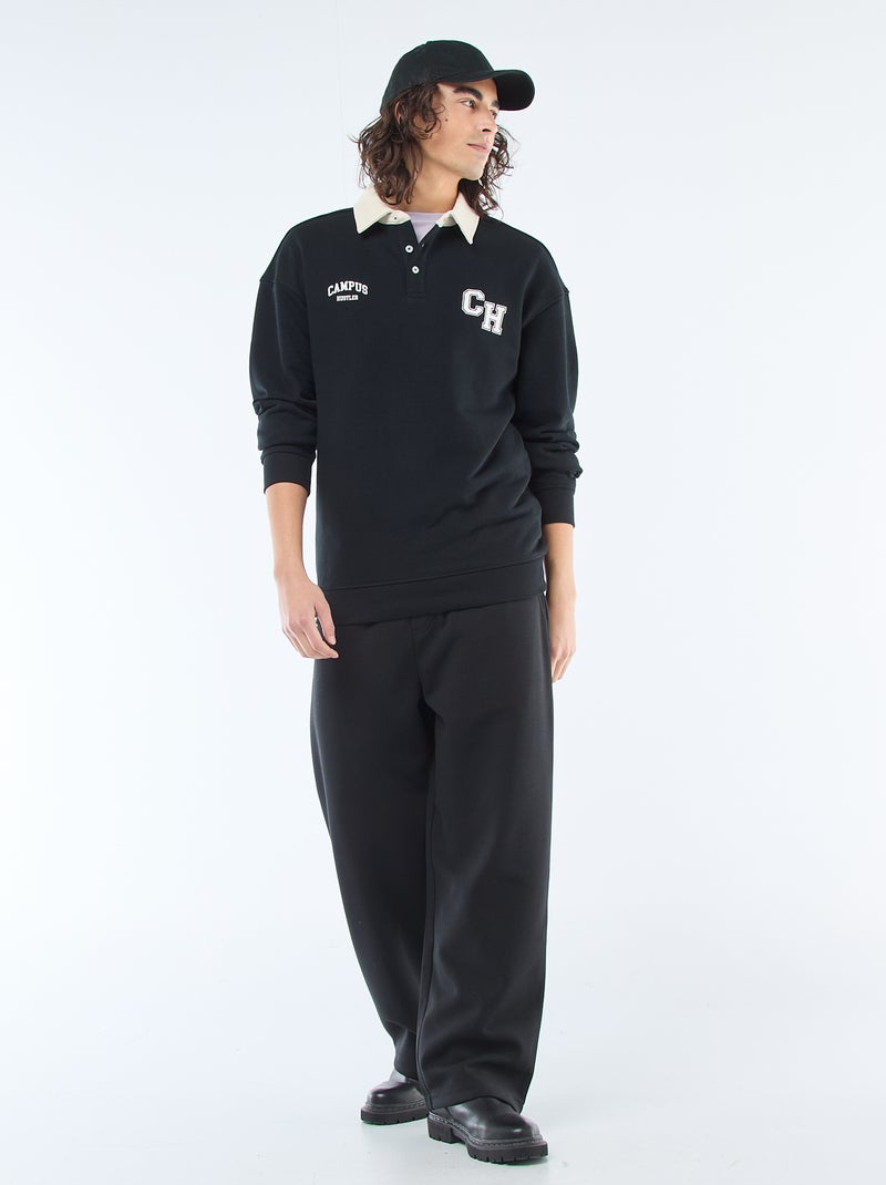 Polo estilo rugby de manga larga Negro - Kiabi