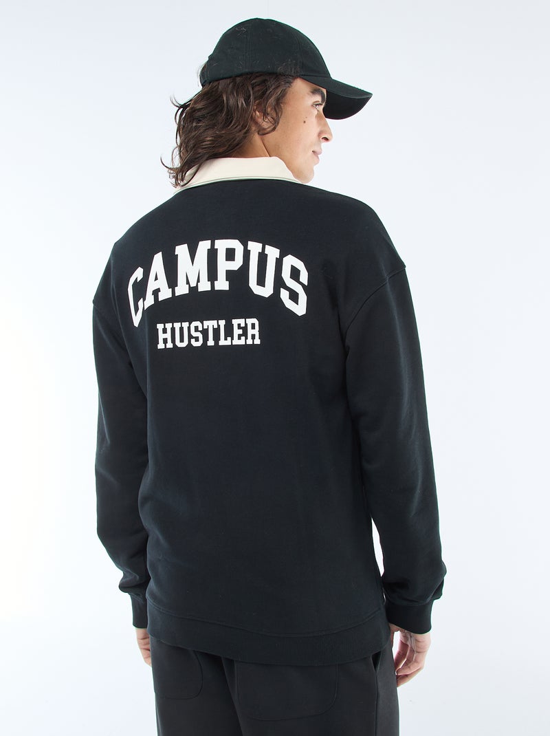 Polo estilo rugby de manga larga Negro - Kiabi