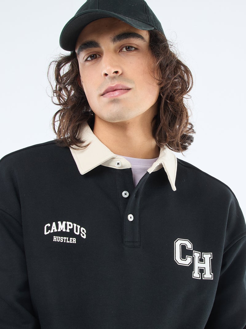 Polo estilo rugby de manga larga Negro - Kiabi
