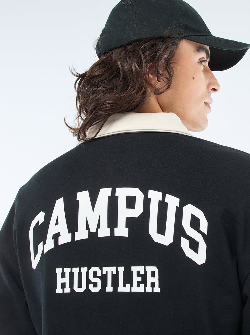 Polo estilo rugby de manga larga Negro - Kiabi