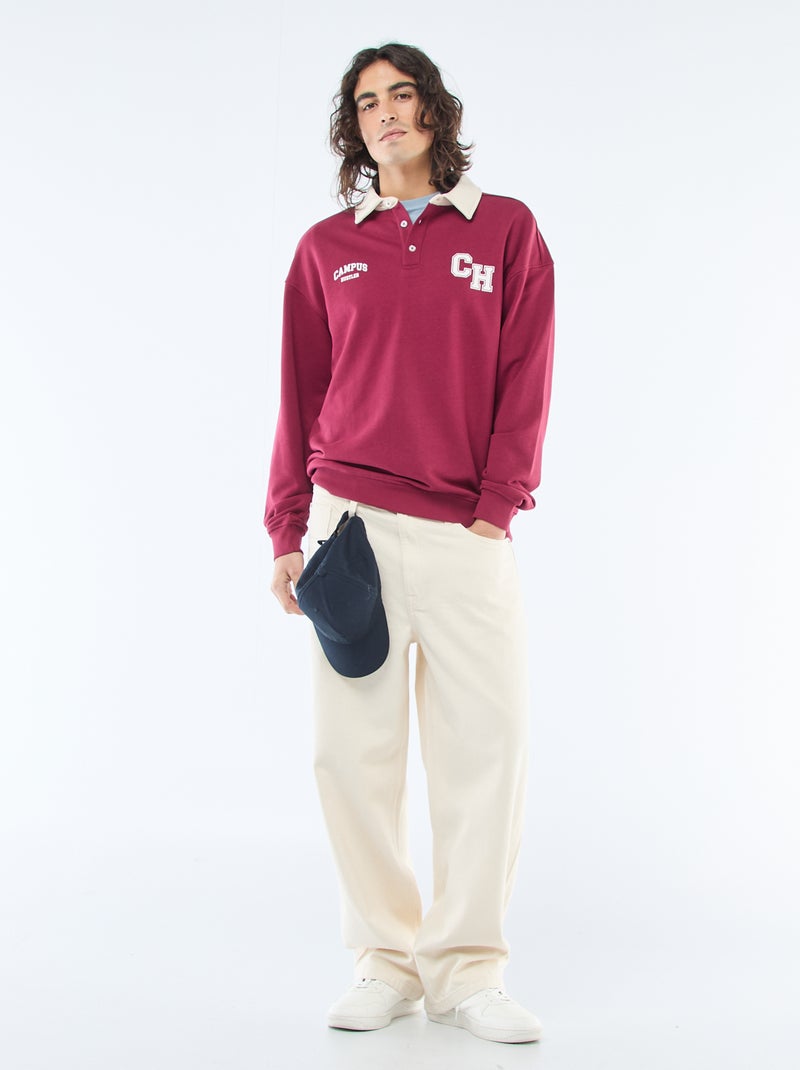 Polo estilo rugby de manga larga Rojo - Kiabi