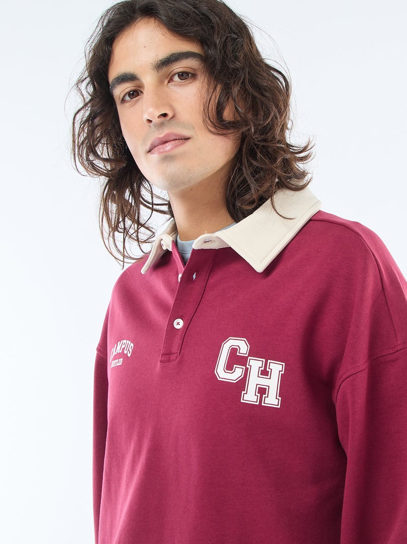 Polo estilo rugby de manga larga Rojo - Kiabi