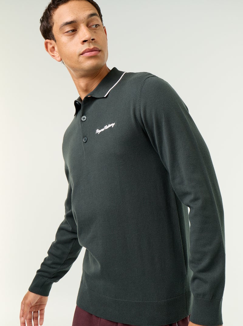 Polo estilo rugby de manga larga Verde - Kiabi