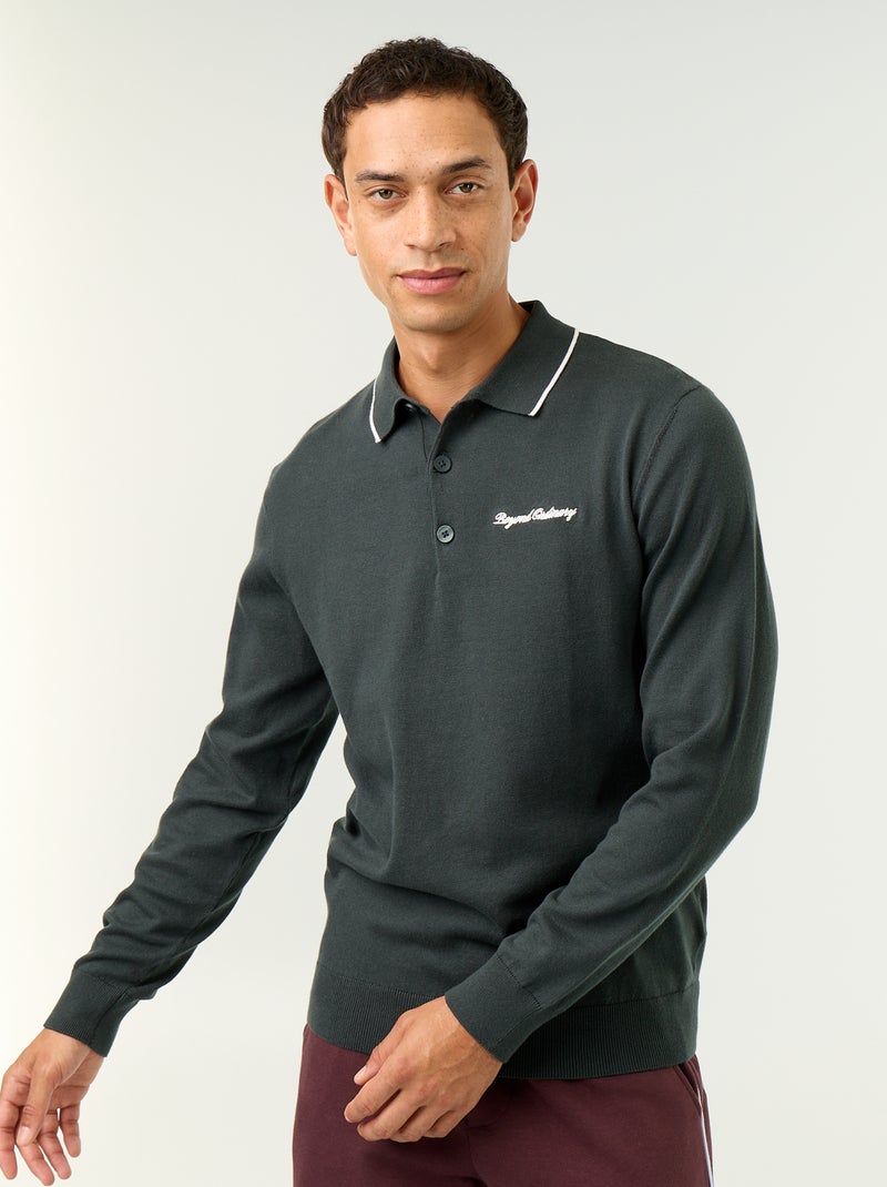 Polo estilo rugby de manga larga Verde - Kiabi
