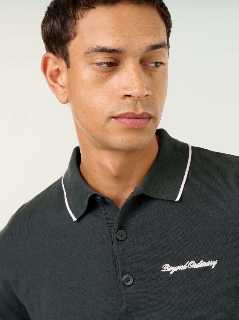 Polo estilo rugby de manga larga Verde - Kiabi