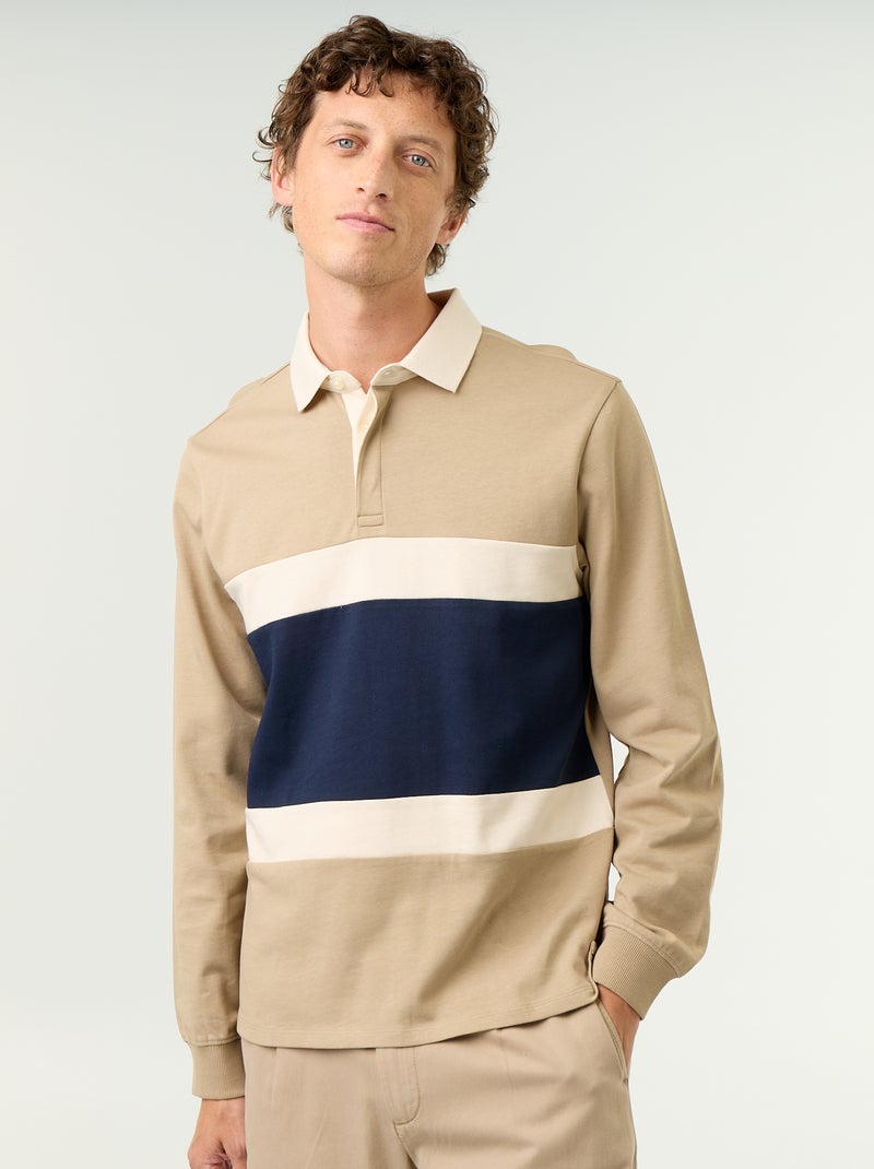 Polo estilo rugby manga larga Beige - Kiabi