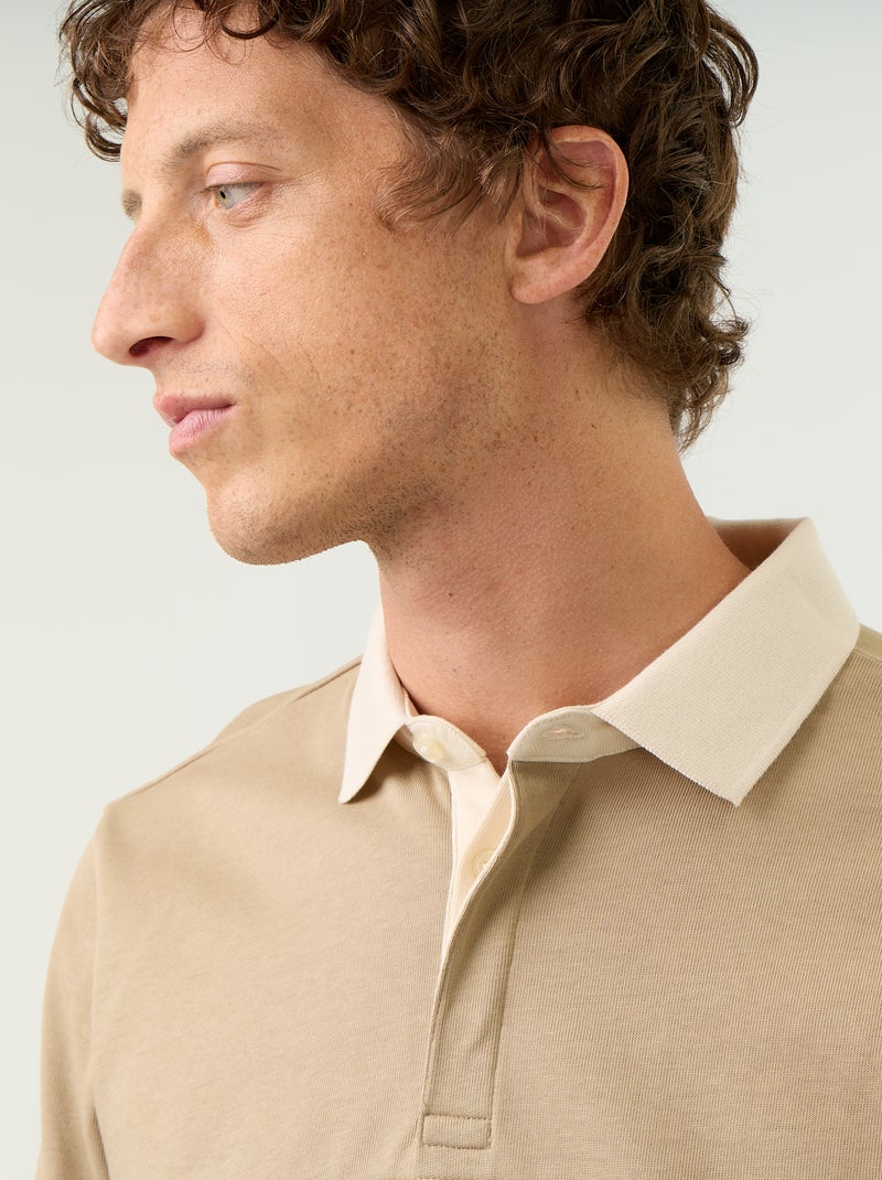 Polo estilo rugby manga larga Beige - Kiabi