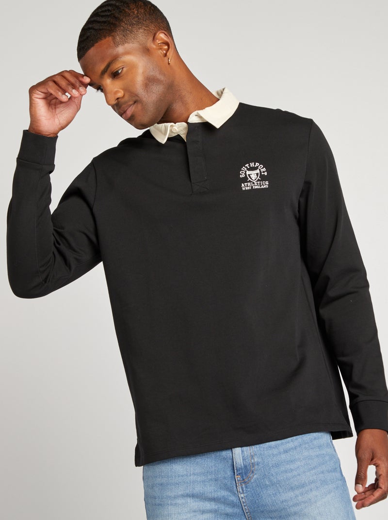 Polo estilo rugby negro - Kiabi