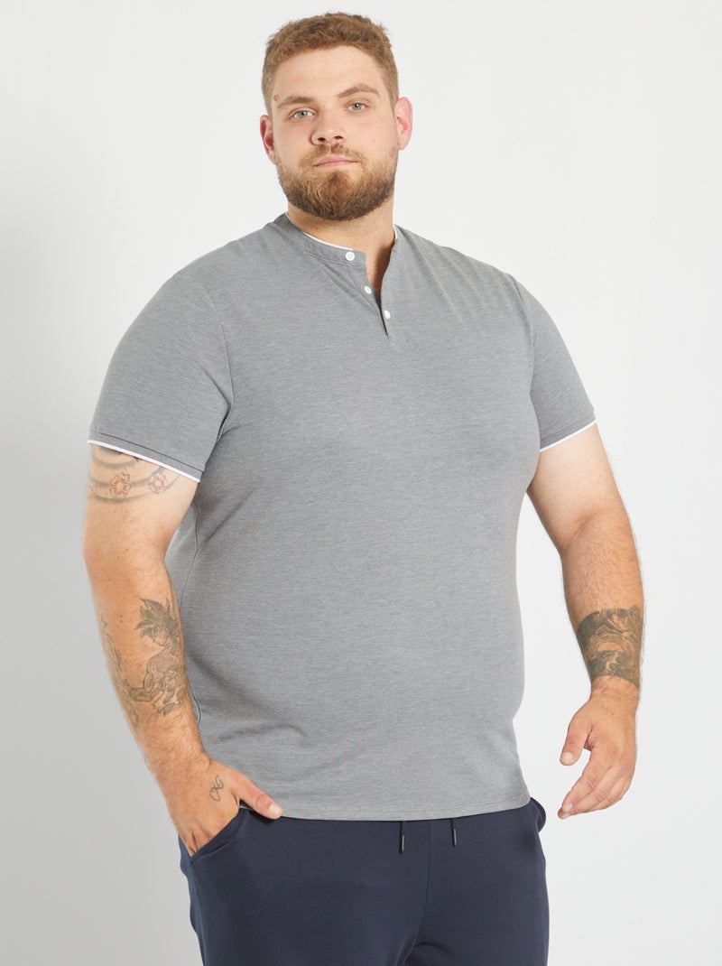 Polo liso con cuello panadero GRIS - Kiabi
