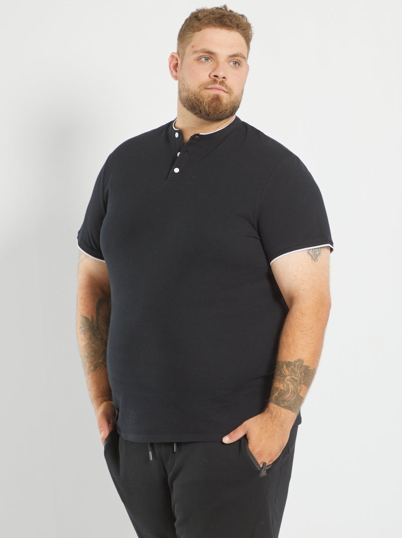Polo liso con cuello panadero Negro - Kiabi