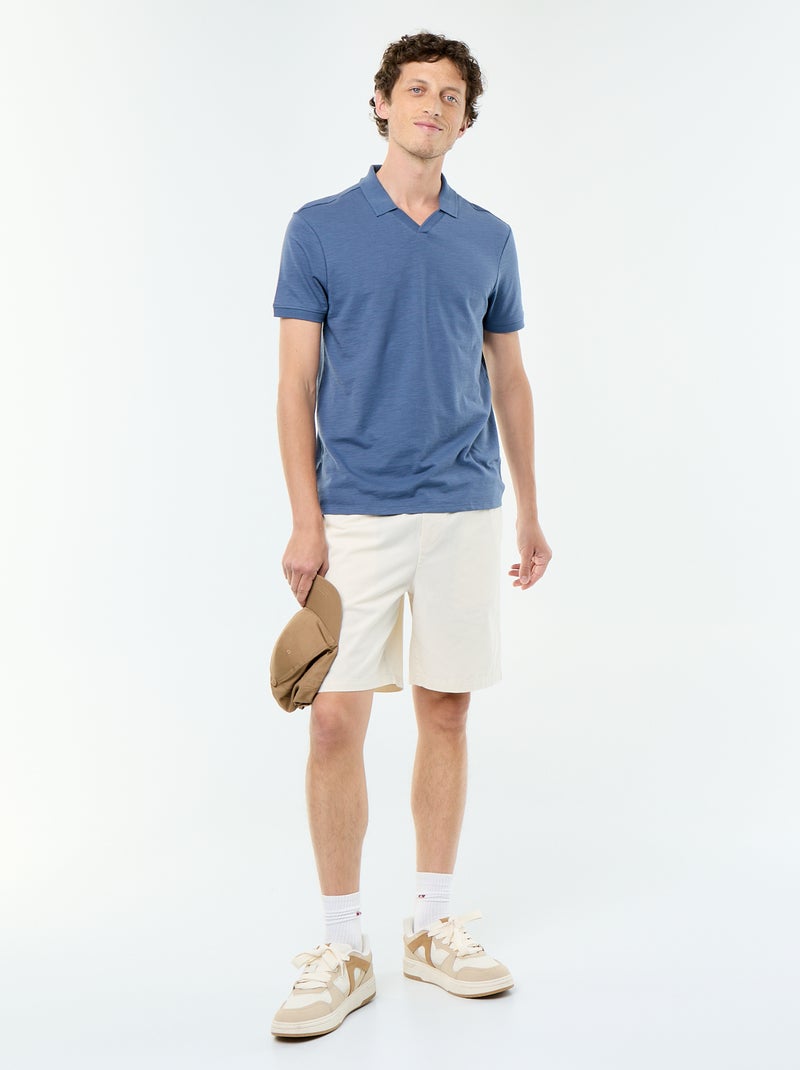 Polo liso de manga corta Azul - Kiabi