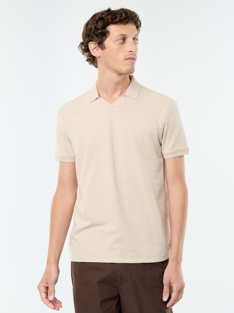 Polo liso de manga corta Beige - Kiabi