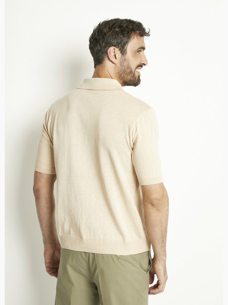 Polo liso de manga corta de algodón cardado con cremallera - Afibel Beige - Kiabi
