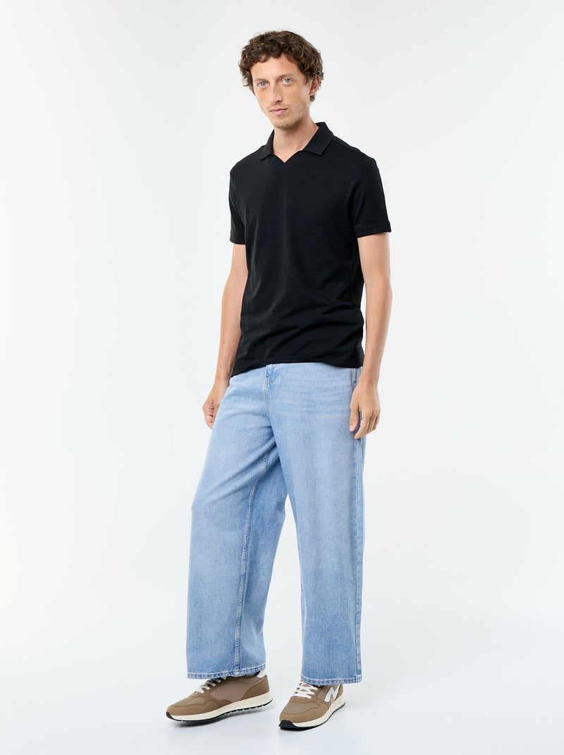 Polo liso de manga corta Negro - Kiabi
