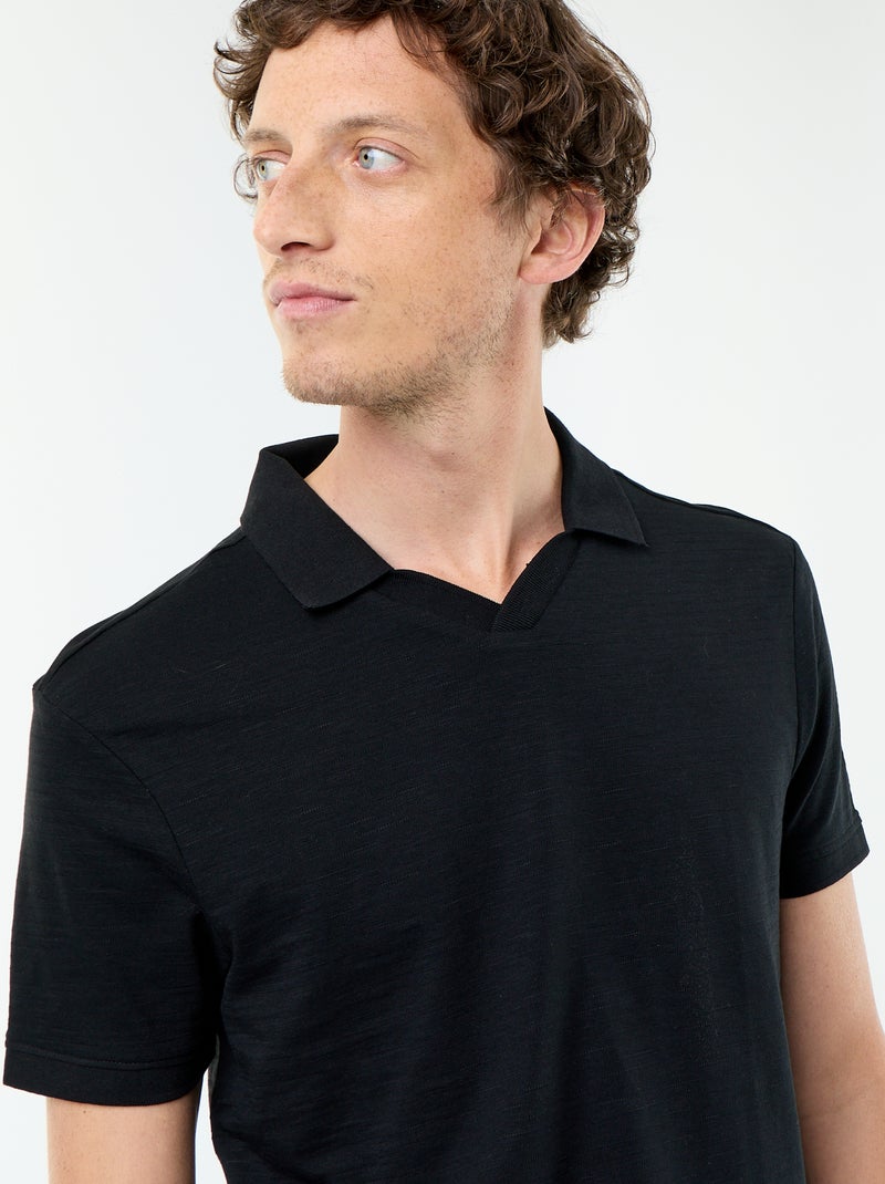 Polo liso de manga corta Negro - Kiabi