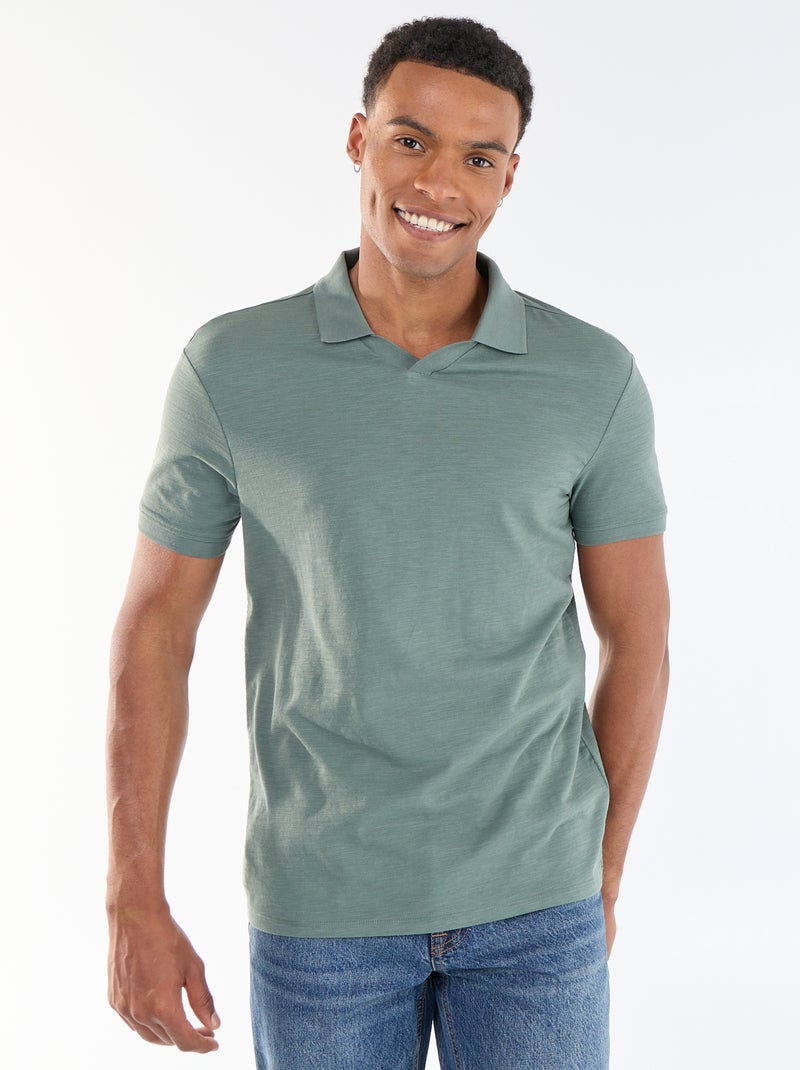Polo liso de manga corta Verde - Kiabi