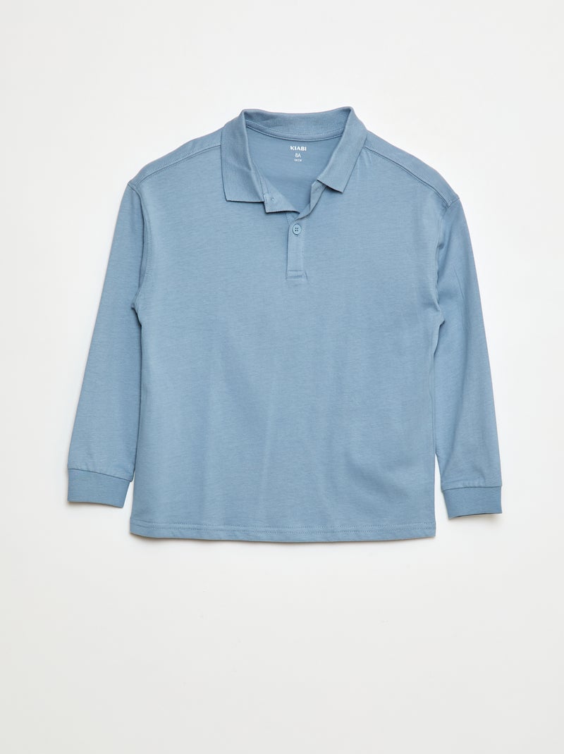 Polo liso de manga larga Azul - Kiabi