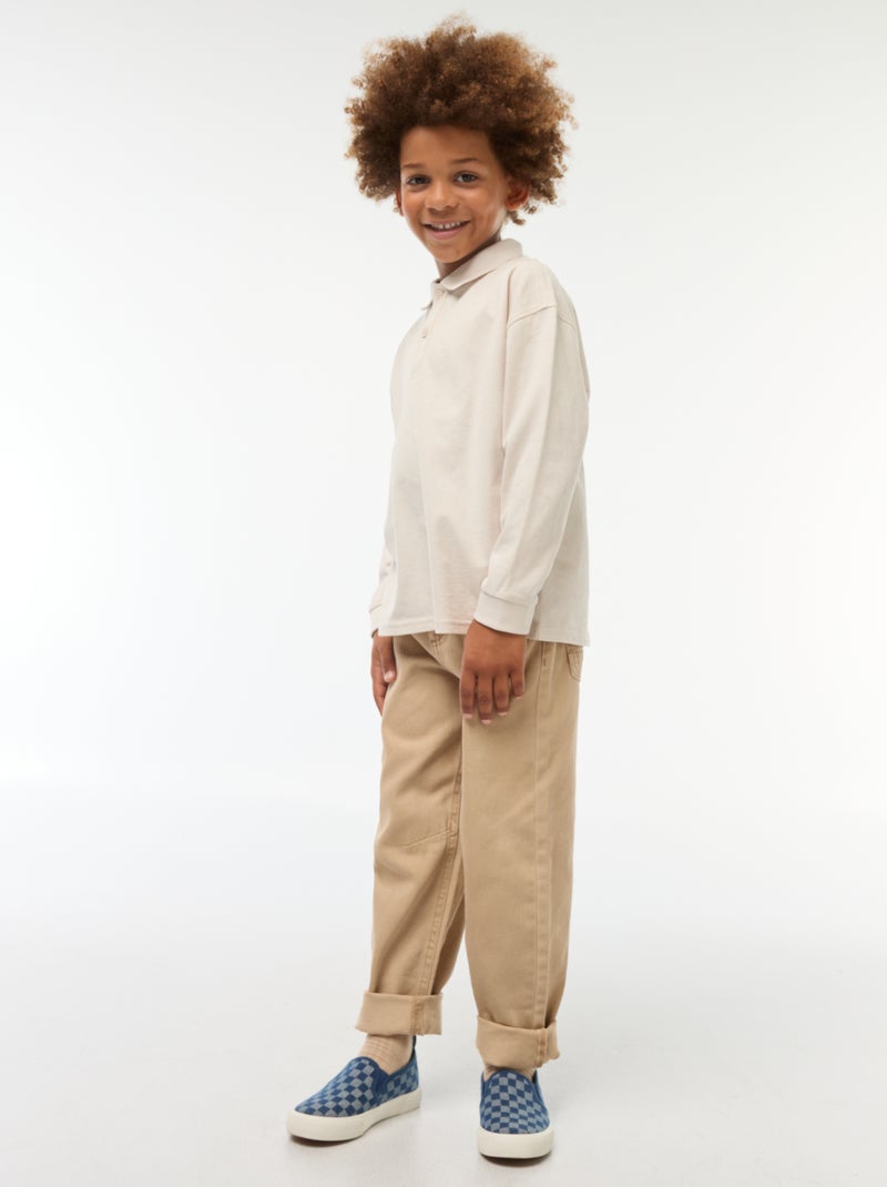 Polo liso de manga larga Beige - Kiabi