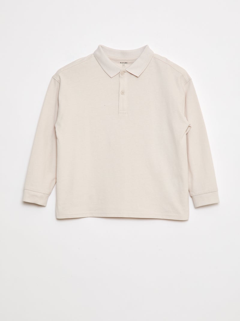 Polo liso de manga larga Beige - Kiabi