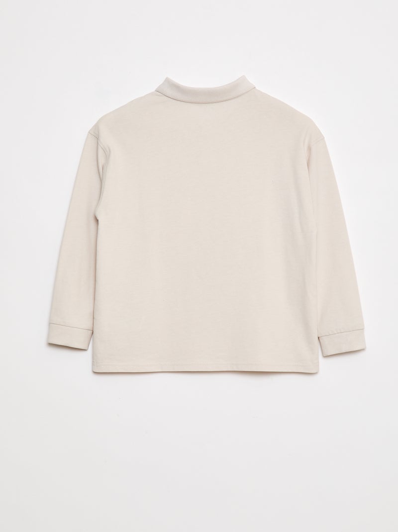 Polo liso de manga larga Beige - Kiabi