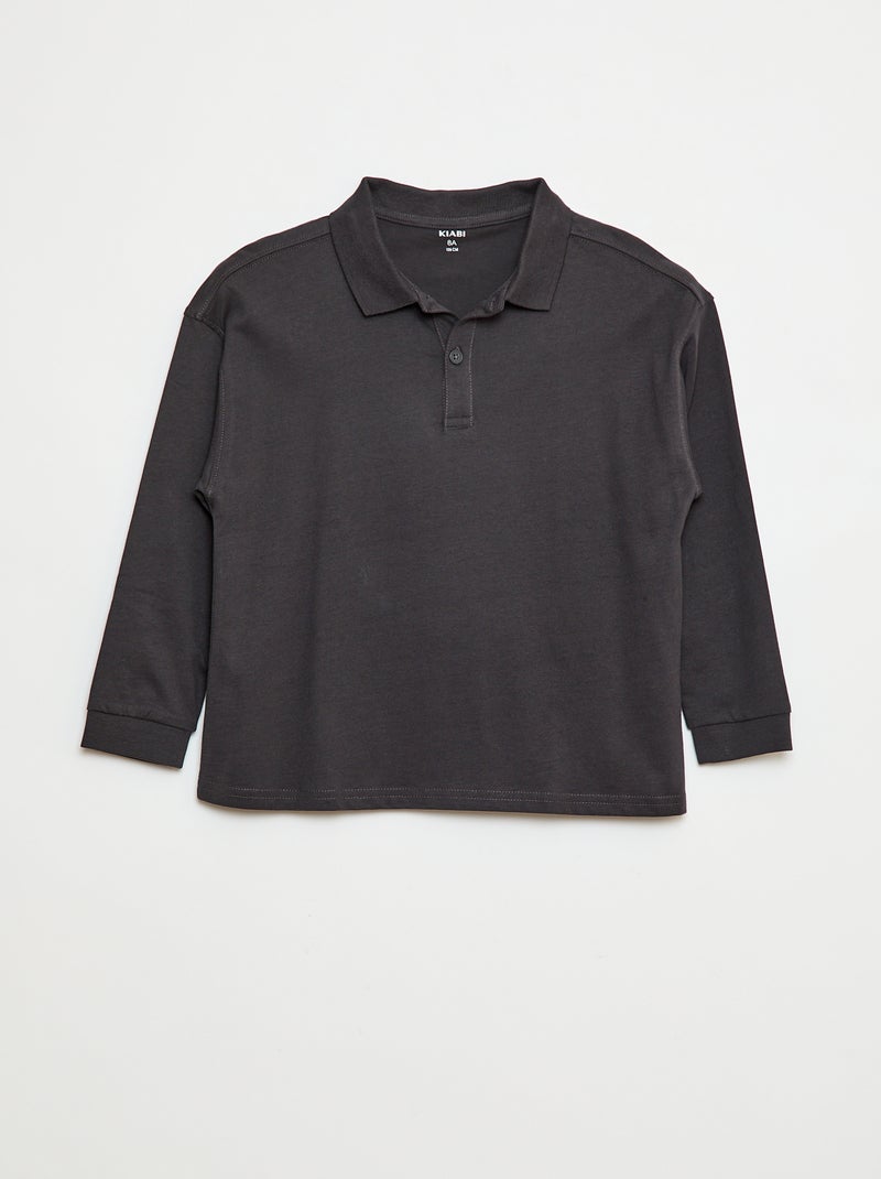 Polo liso de manga larga Gris - Kiabi