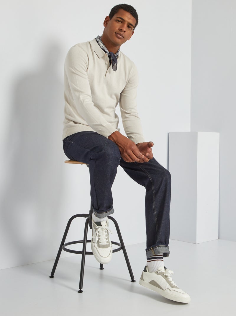 Polo liso de punto gris beige - Kiabi