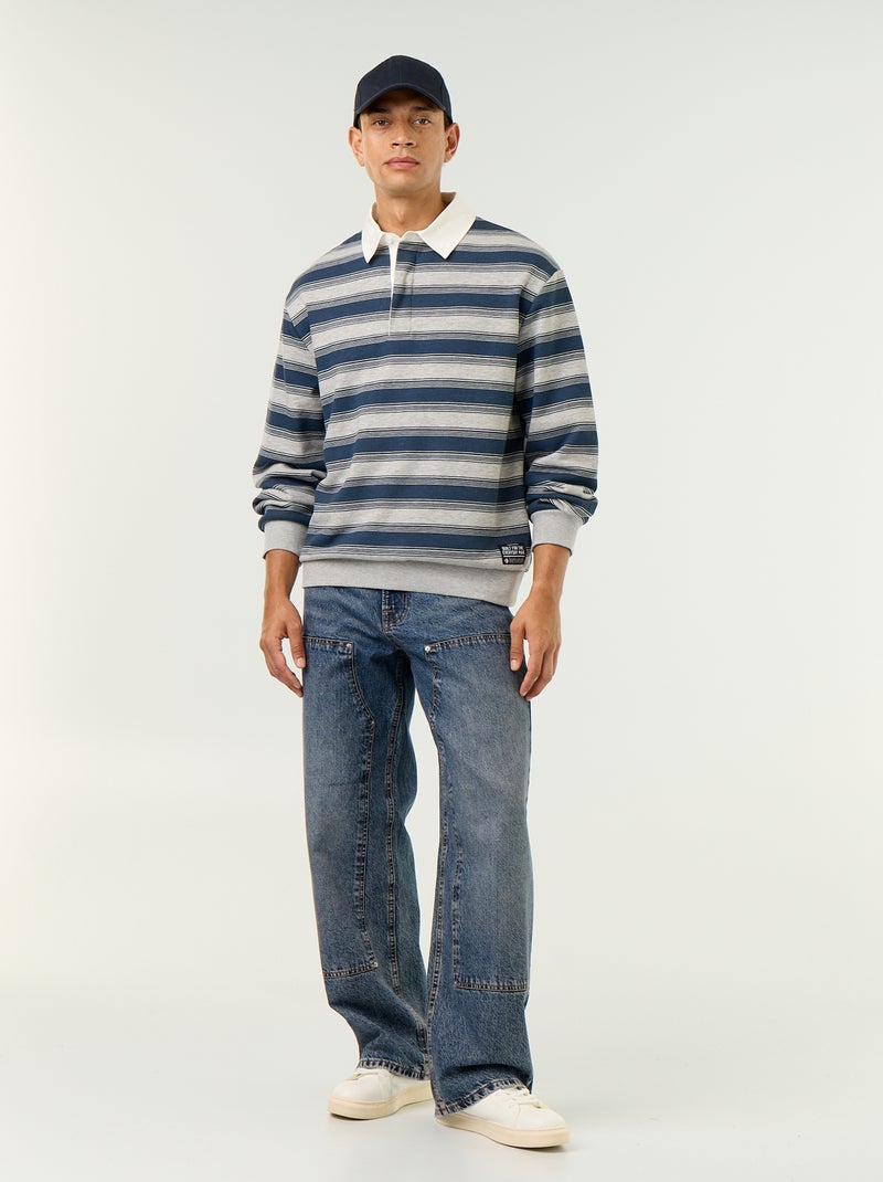 Polo liso estilo rugby de manga larga Azul - Kiabi